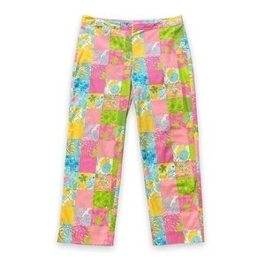 Vintage Lilly Pulitzer Pastel Rainbow Patchwork Crop Capri Pants Women’s Size 8